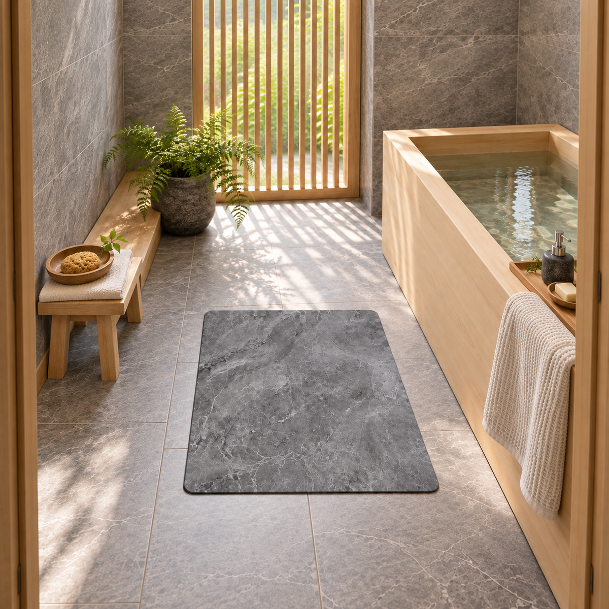 Vue d'ensemble du tapis de bain gris